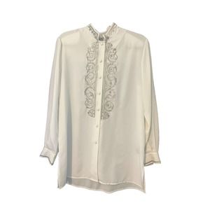 Jacqueline Ferrar Vintage 80s Blouse 100% Polyester Made In Hong Kong